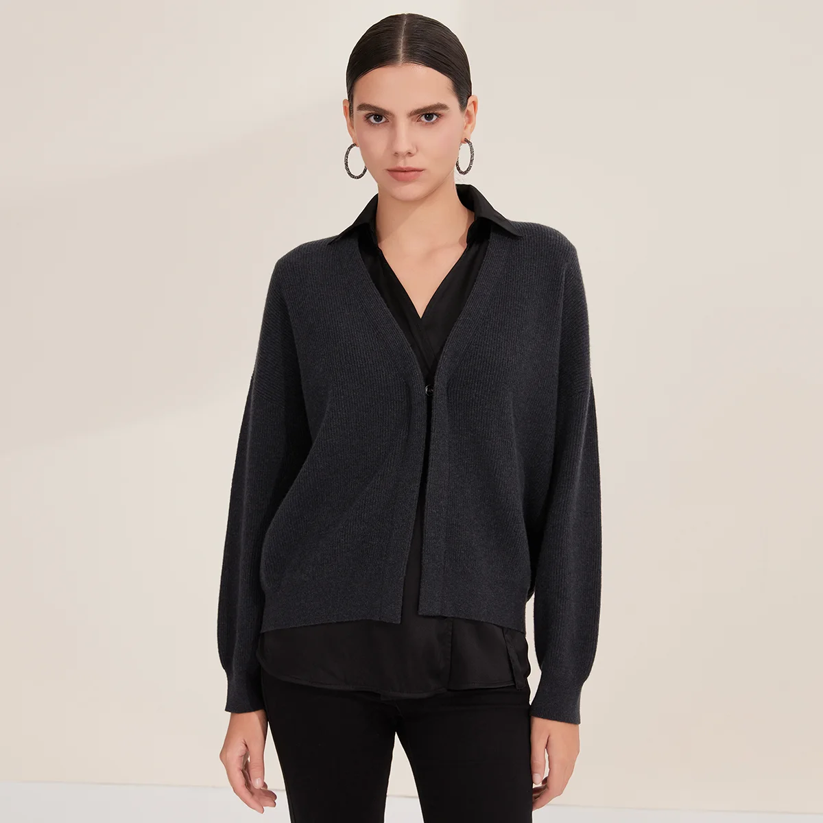 BD4521254 Women's Wool Cardigan and Silk Vest V-Neck 2 Pieces Set BC Luxury Fall Clothing for Women